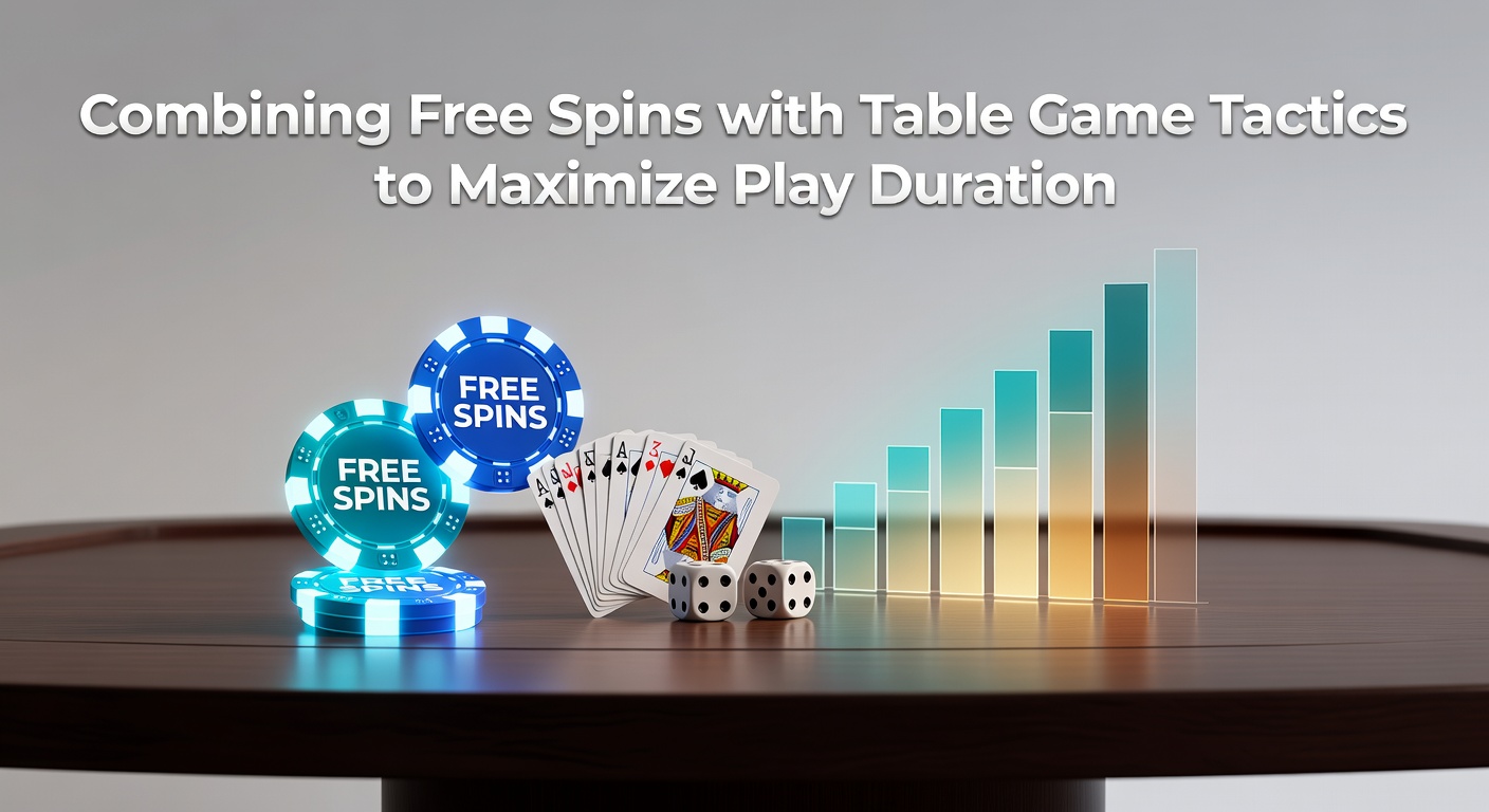 Ein dynamisches Casino-Szenario mit rotierenden Slot-Walzen und einem Blackjack-Tisch, das die Kombination von Free Spins und Tischstrategien symbolisiert