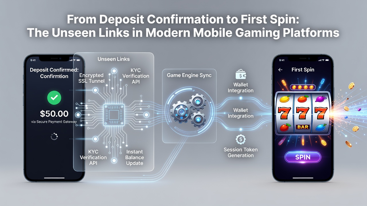 Schematische Darstellung von Backend-Verbindungen zwischen Zahlungsservern, RNG-Modulen und mobilen Spielclients