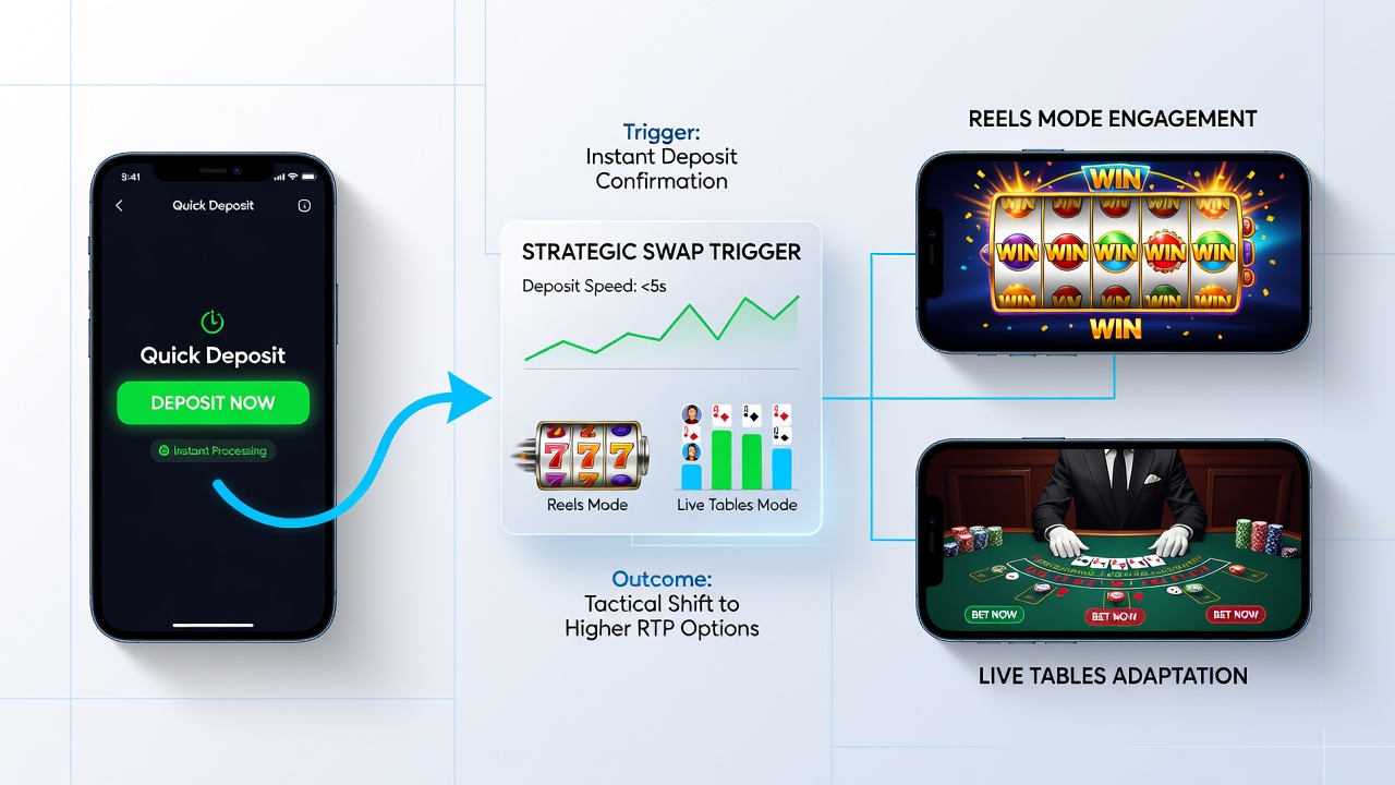 Smartphone-Display mit Live-Tisch und Slot-Interface nebeneinander in einer Casino-App