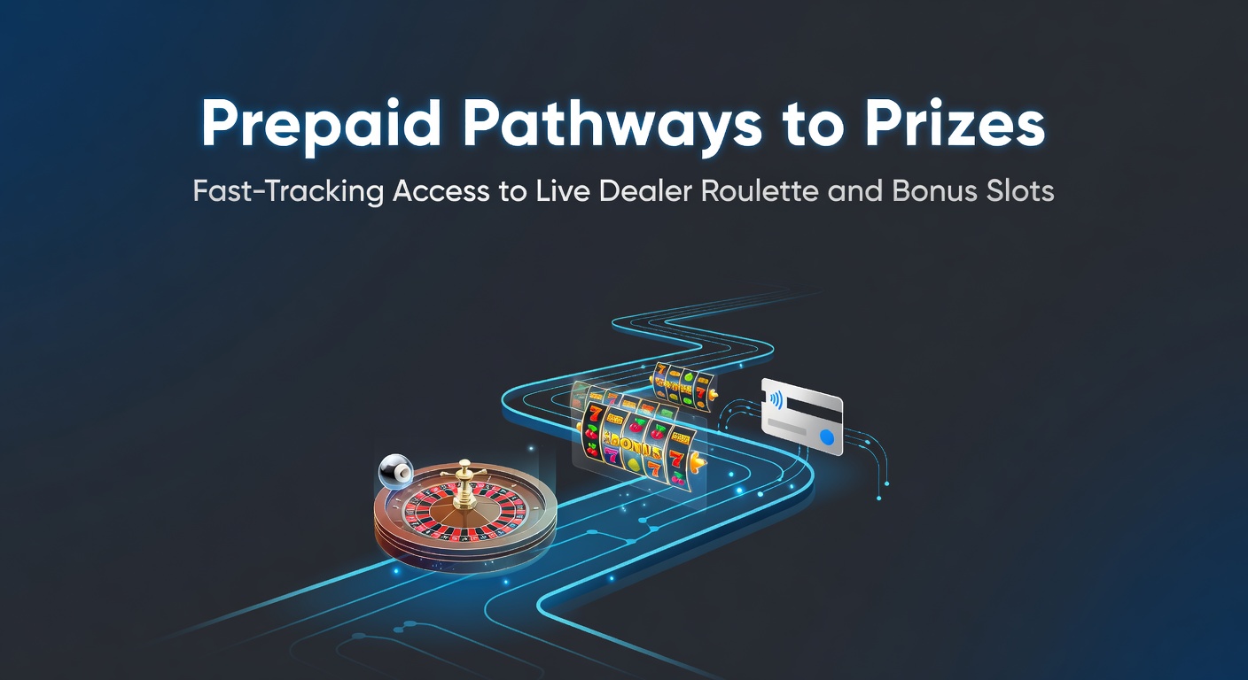 Darstellung einer Prepaid-Karte neben einem Live-Dealer-Roulette-Tisch und leuchtenden Bonus-Slot-Maschinen, die den schnellen Einstieg in Casino-Spiele symbolisieren