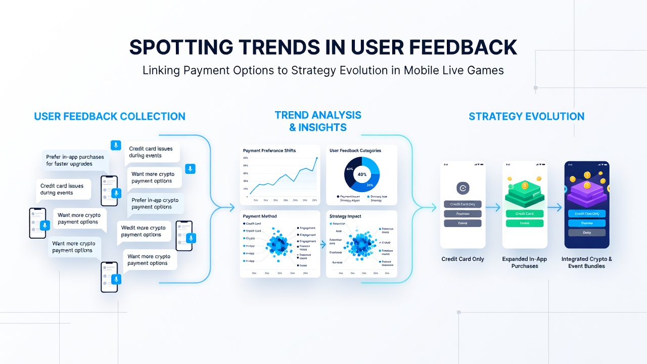 Grafik mit Beispielen für Nutzerfeedback und verknüpfte Zahlungsstrategien in mobilen Spielen
